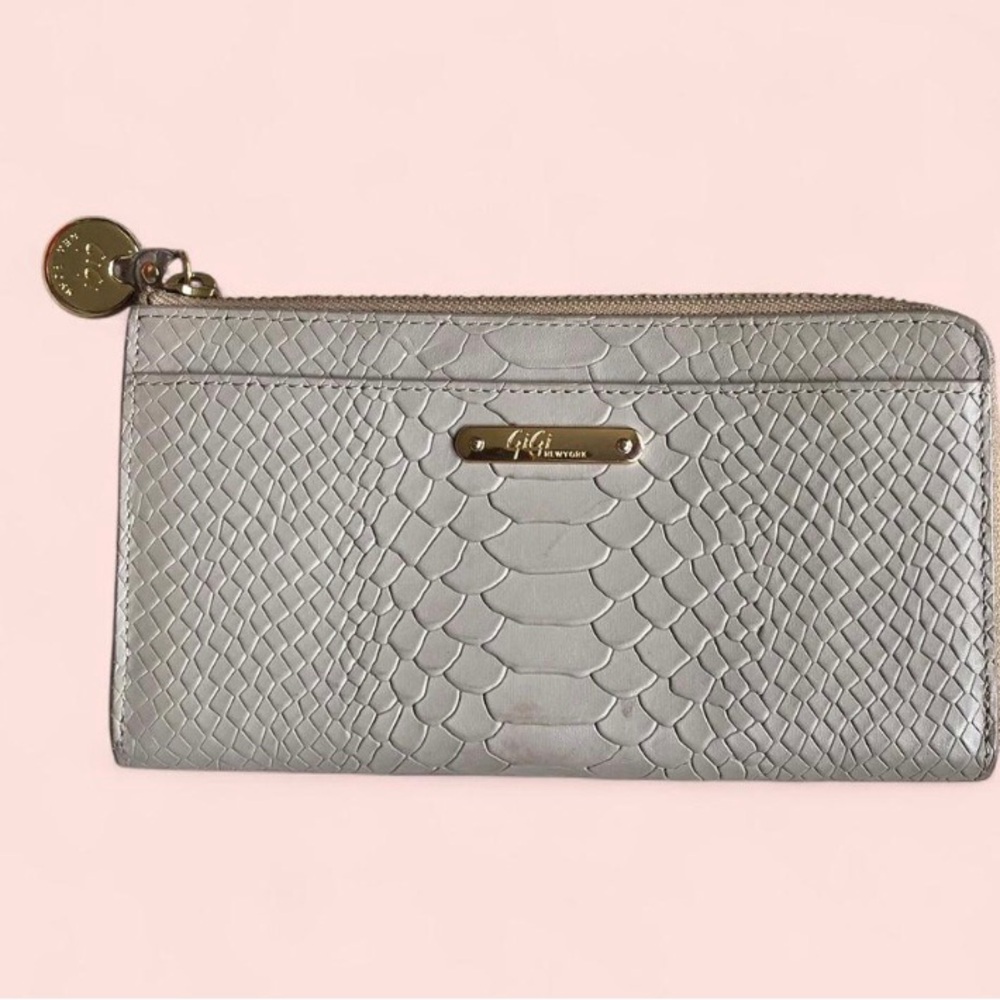 GiGi New York Large Zip Around Wallet Stone Embossed Python Leather